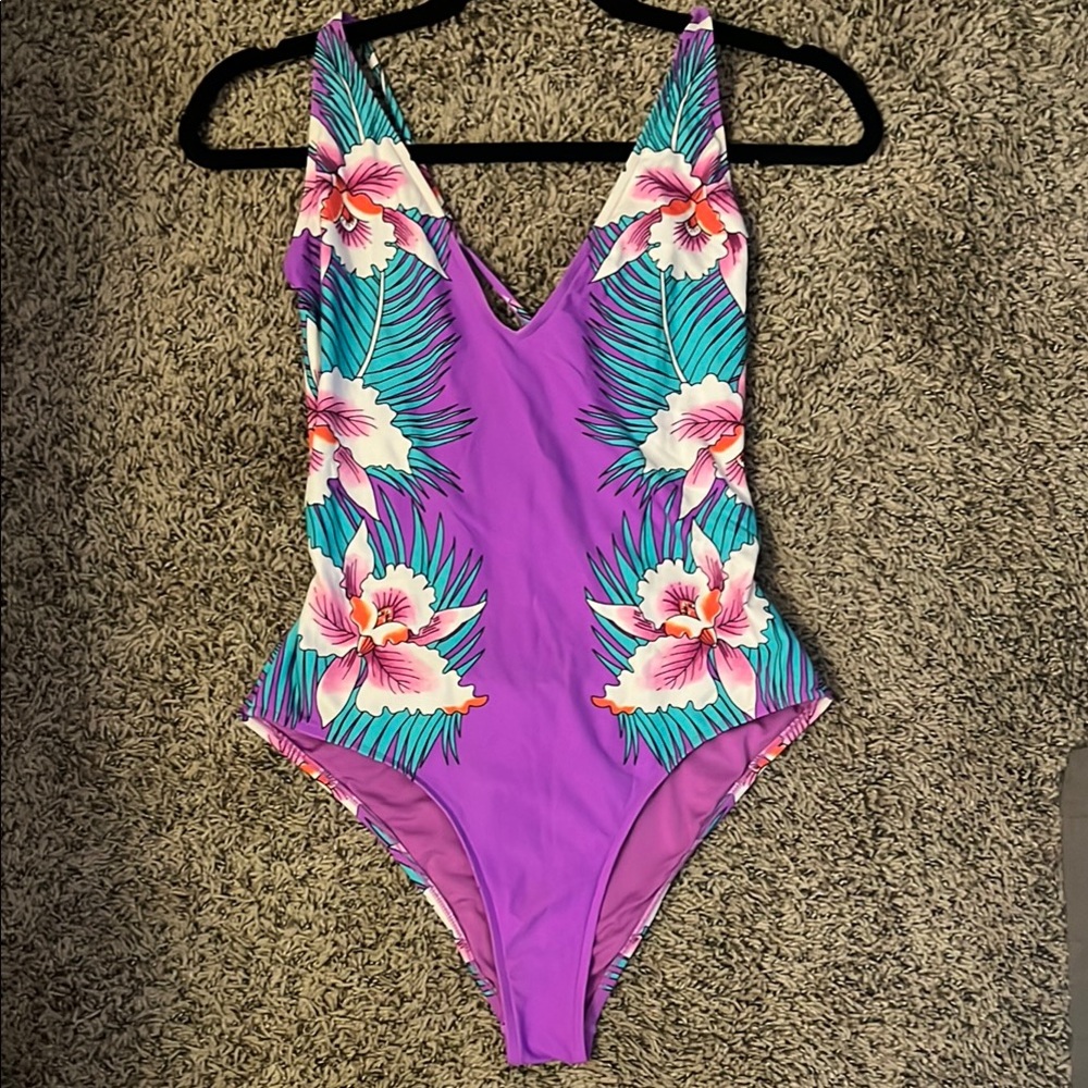 Purple Floral One-Piece Swimsuit